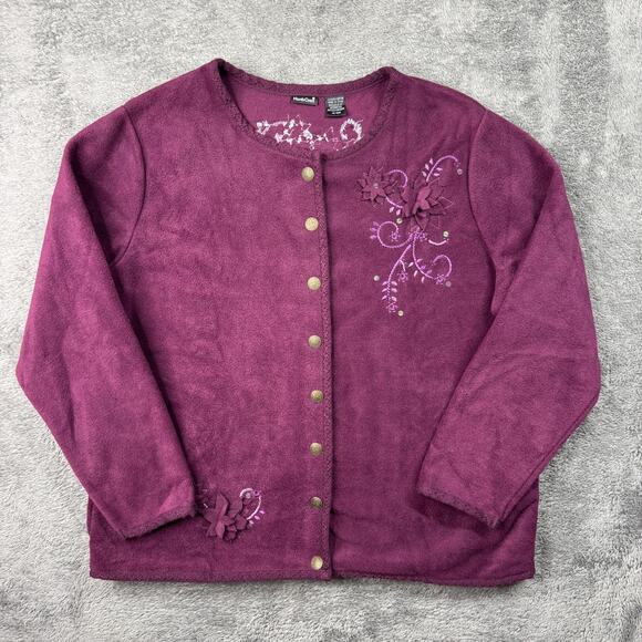 Northcrest Sweaters - VTG Y2K North Crest Floral Sweater Fleece Cardigan Button Up Womens 14/16W